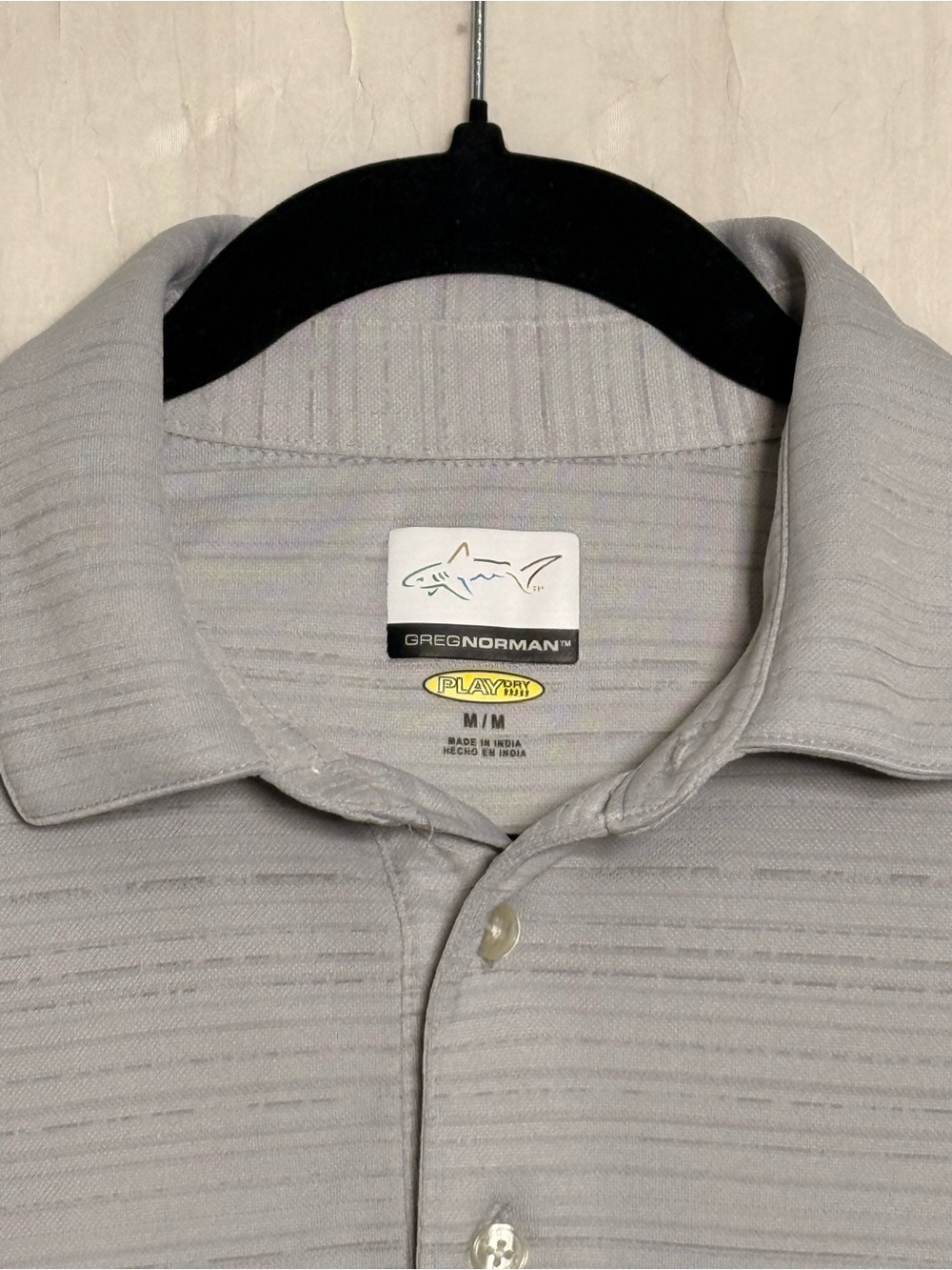 Greg Norman Collection Light Gray Striped Polo (Play Dry)